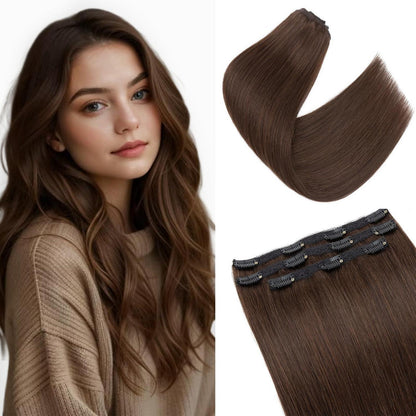 Echthaar Clip-in Extensions Dunkelbraun 50cm