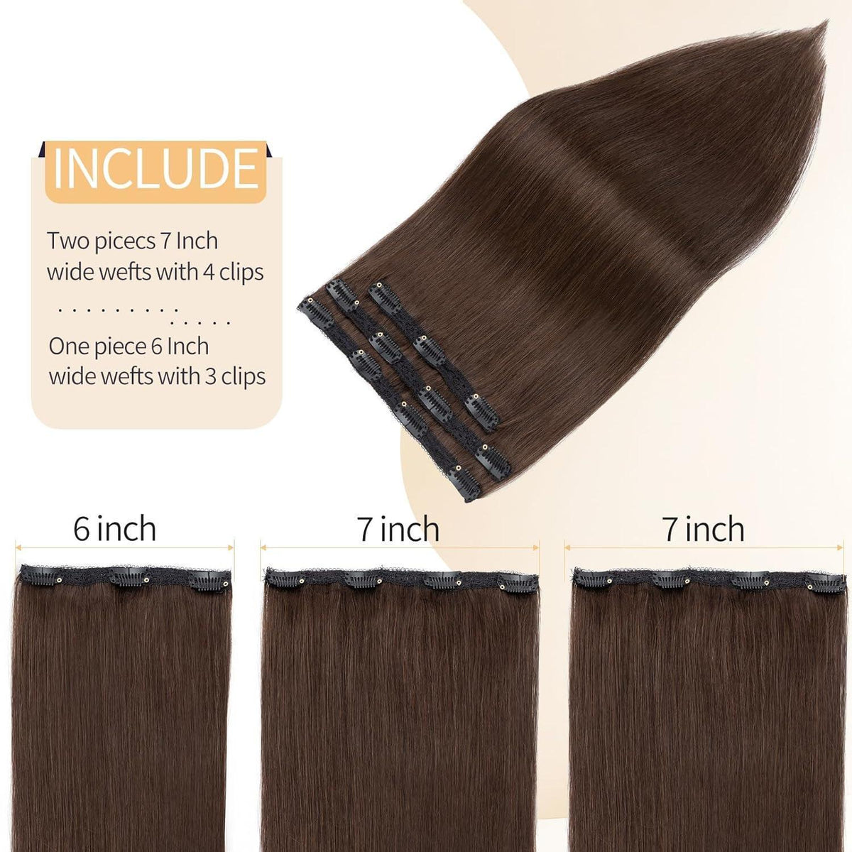 Echthaar Clip-in Extensions Dunkelbraun 55cm