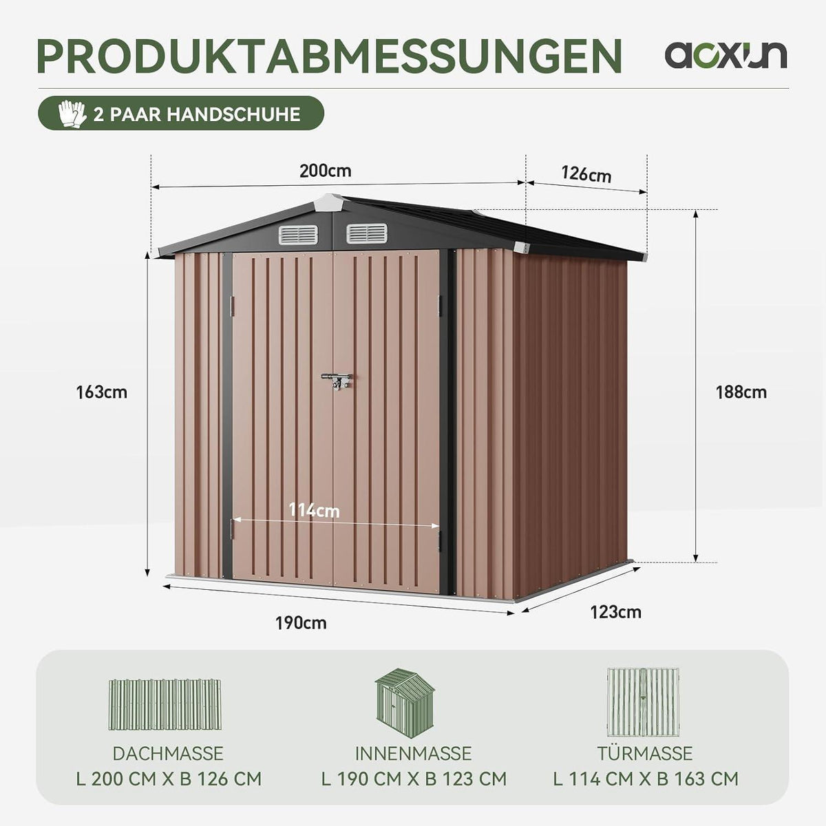 Gerätehaus Metall 200x188x123cm mit Fundamentrahmen Braun