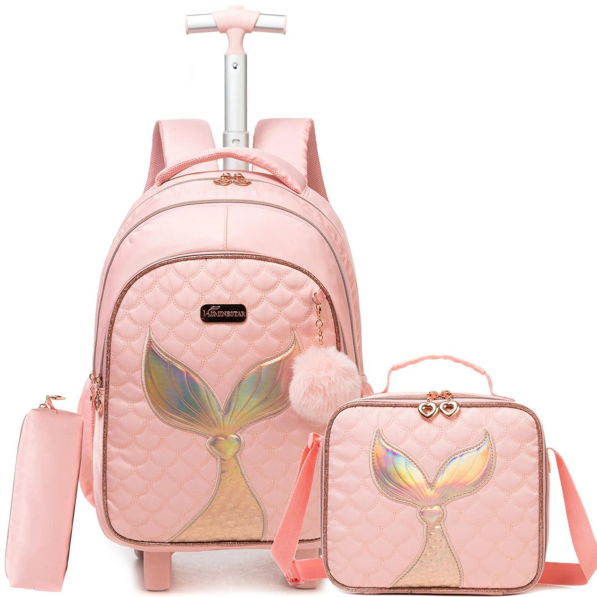Schultrolley Mädchen Set Rosa mit Rucksack & Lunchtasche