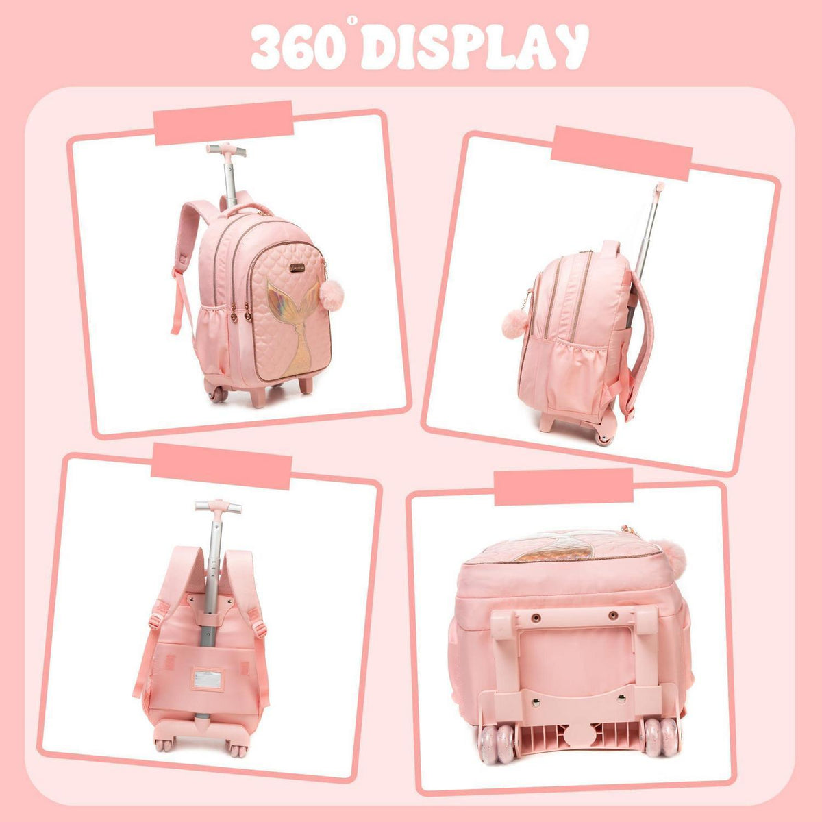 Schultrolley Mädchen Set Rosa mit Rucksack & Lunchtasche