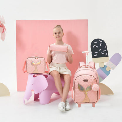 Schultrolley Mädchen Set Rosa mit Rucksack & Lunchtasche