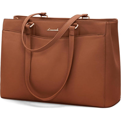 Laptoptasche Damen 15,6 Zoll, Elegante Arbeitstasche aus PU-Leder, Braun
