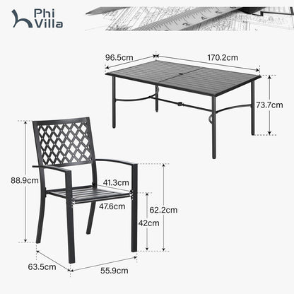 Gartenmöbel Set 6 Personen Metall Rechteckiger Tisch Stapelstühle Schwarz
