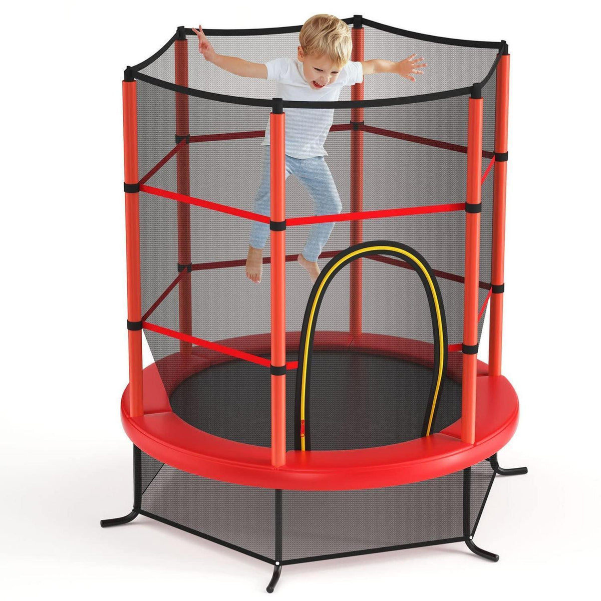 GYMAX Kindertrampolin 165cm mit Sicherheitsnetz & Randabdeckung
