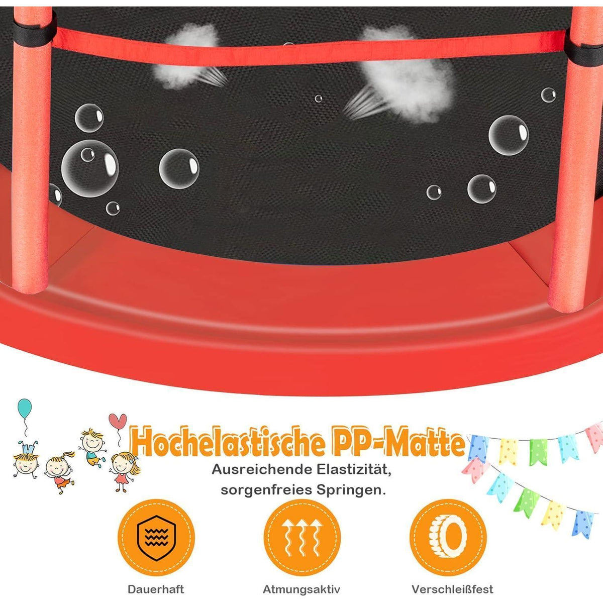 GYMAX Kindertrampolin 165cm mit Sicherheitsnetz & Randabdeckung