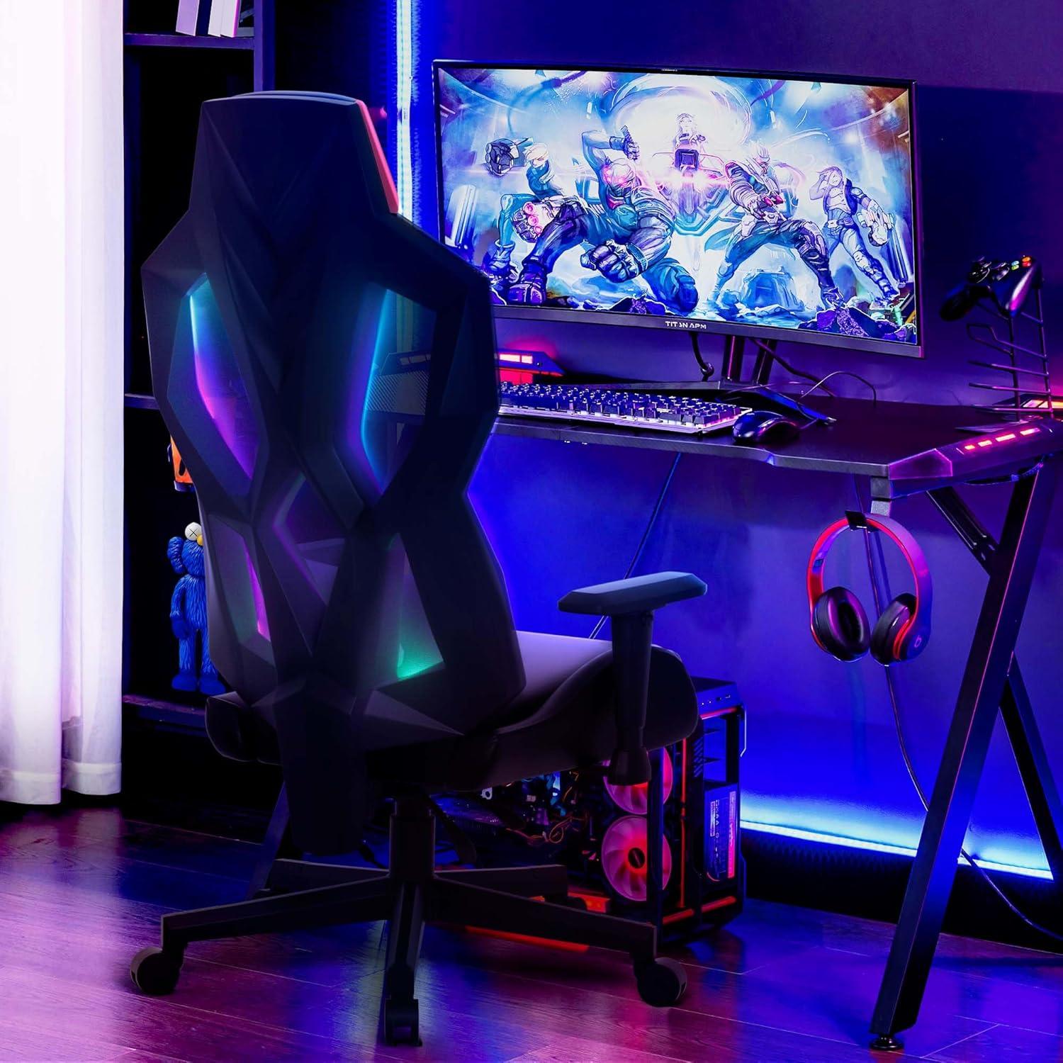 Dowinx LED Gaming Stuhl 4D RGB Ergonomisch PU Leder HellRot