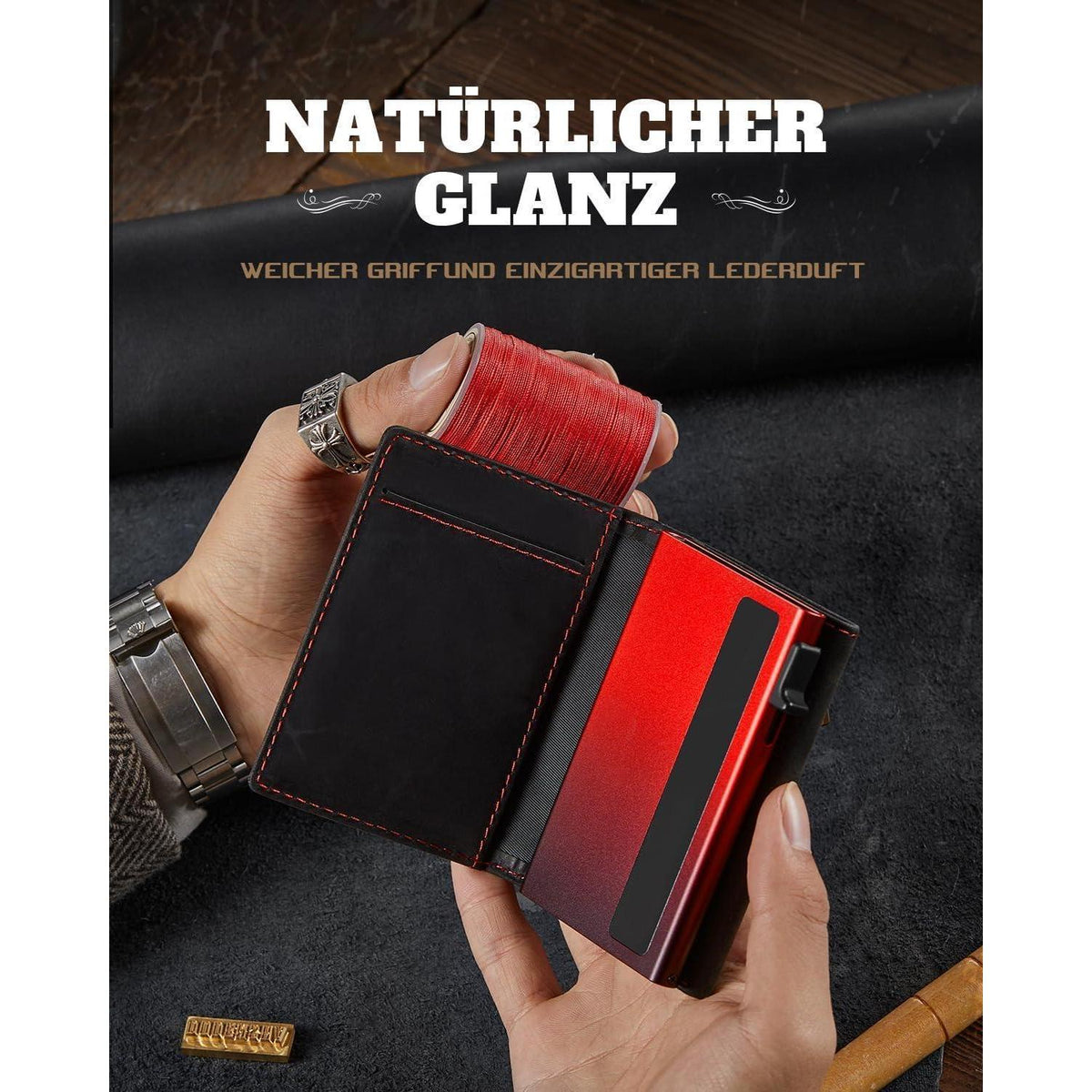 Herren Geldbörse mit AirTag Fach & RFID Schutz SchwarzRot