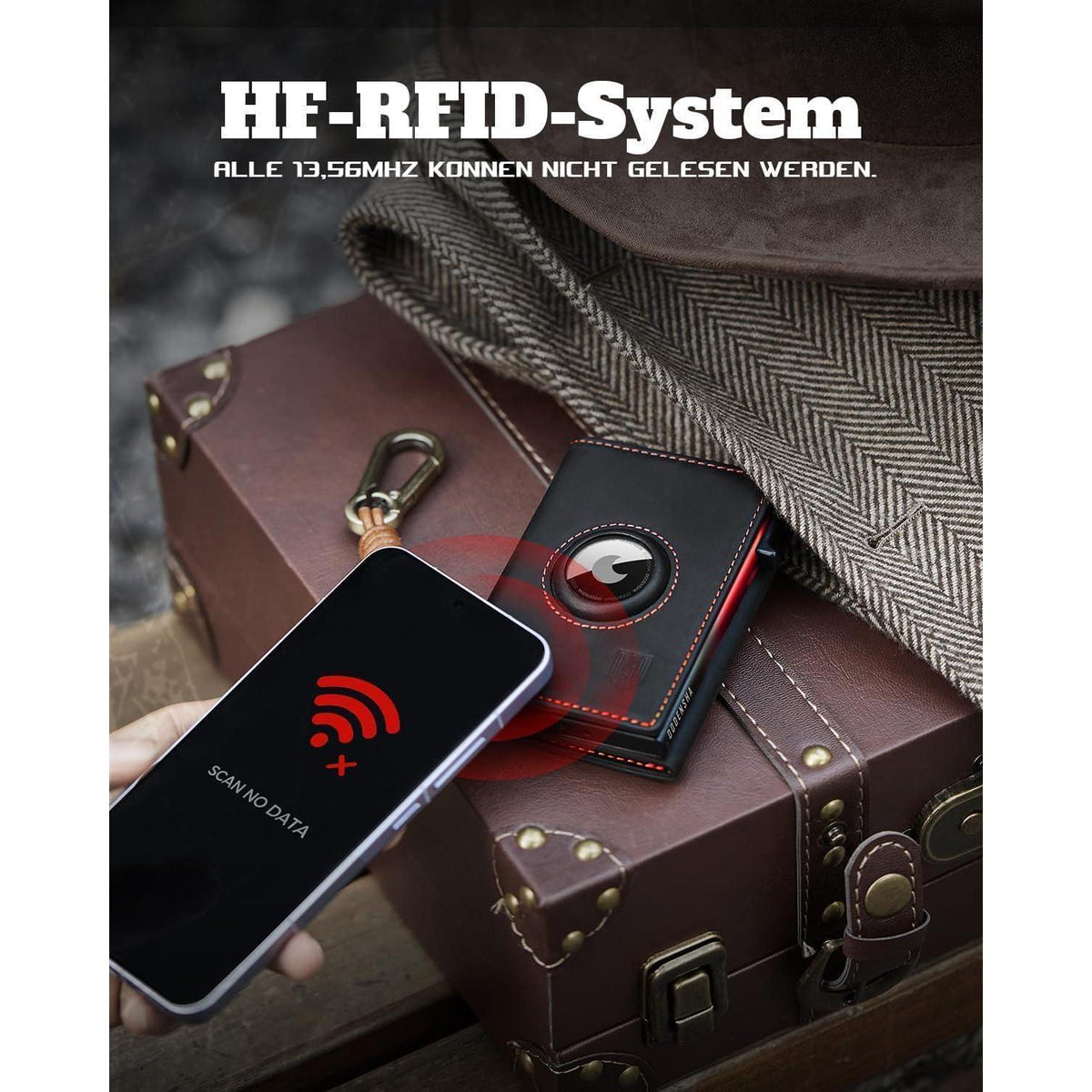 Herren Geldbörse mit AirTag Fach & RFID Schutz SchwarzRot