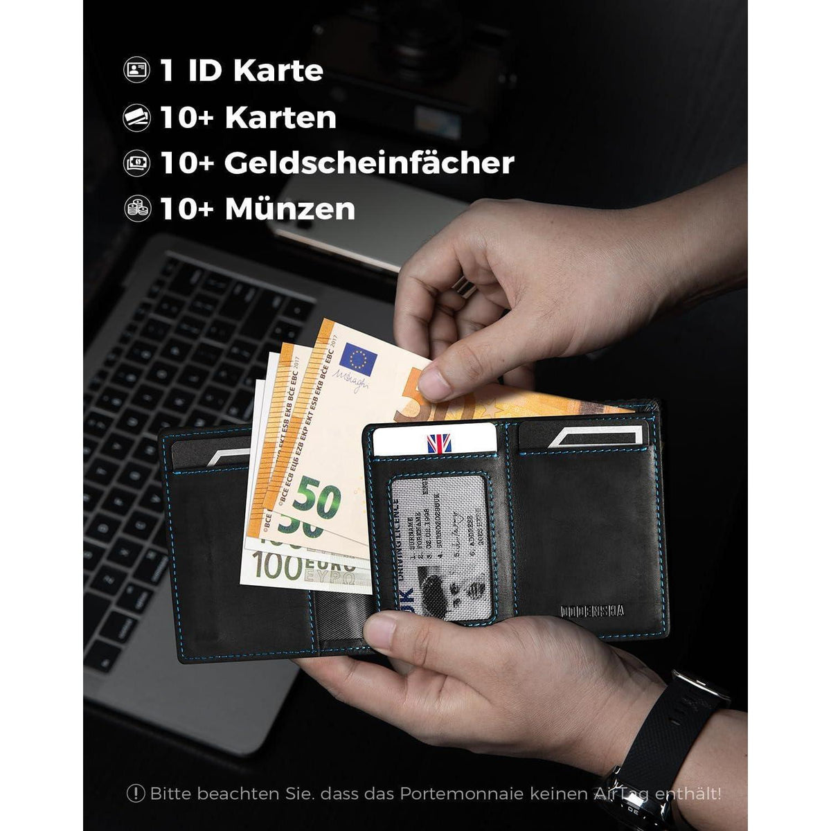 Geldbörse Herren mit Airtag Fach & XL Münzfach – RFID Schutz