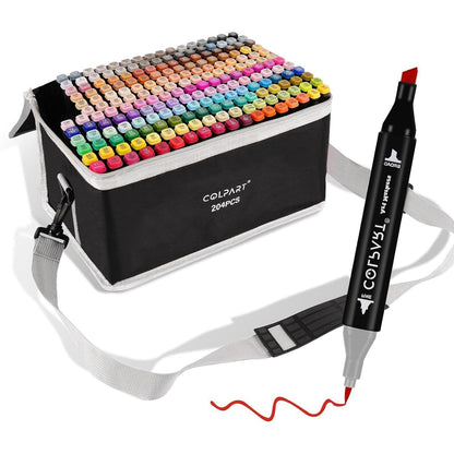Alkohol Marker Set 204 Farben, Doppelseitig, mit Tragetasche