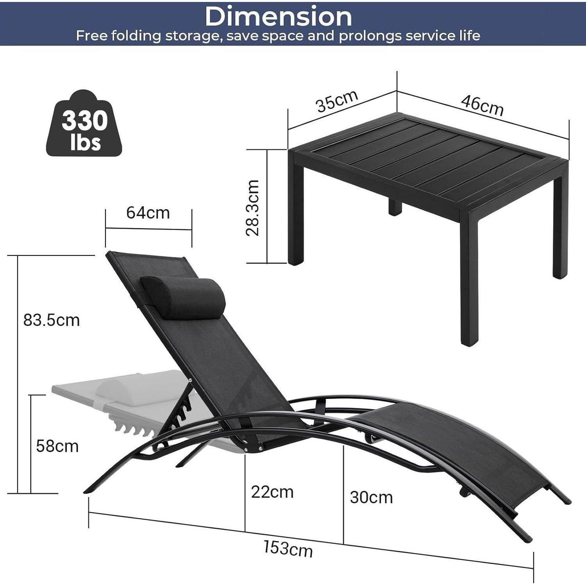 XXL Aluminium Sonnenliege 4er Set mit Beistelltisch & Kissen, stapelbar, wetterfest, verstellbar