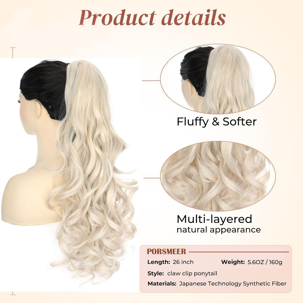 Voluminöser Pferdeschwanz mit Klammer – Platinblond Strähnchen