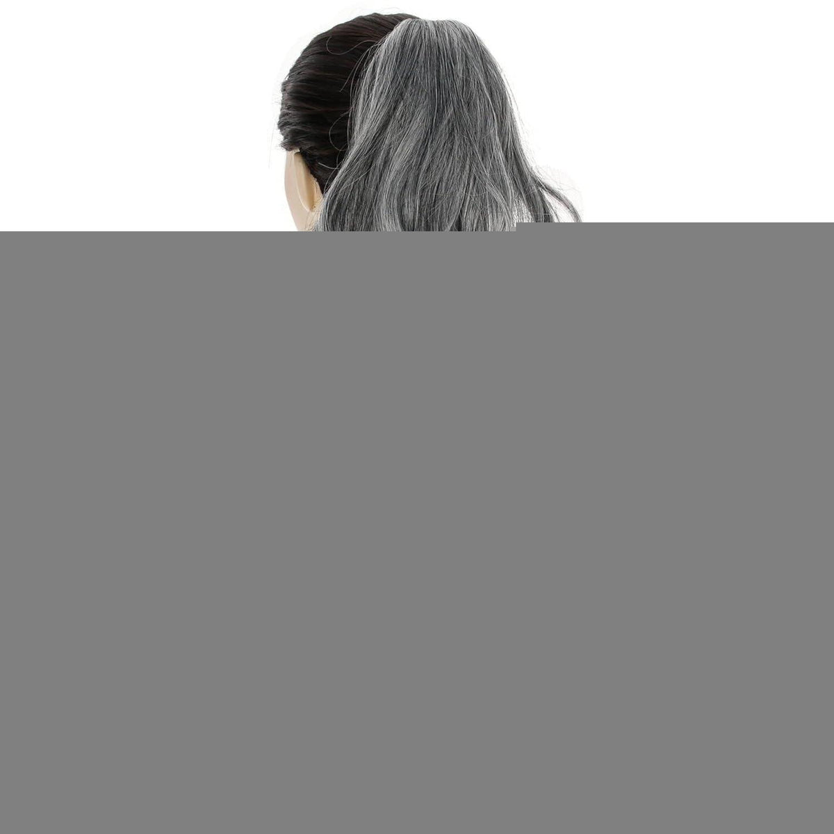 Voluminöser Pferdeschwanz mit Klammer – Grau mit weißen Highlights