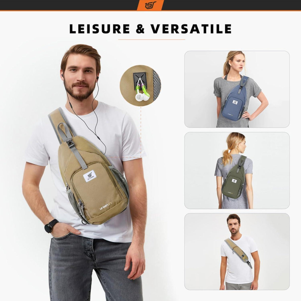 Brusttasche Herren Khaki wasserfest Sling Bag Crossbody