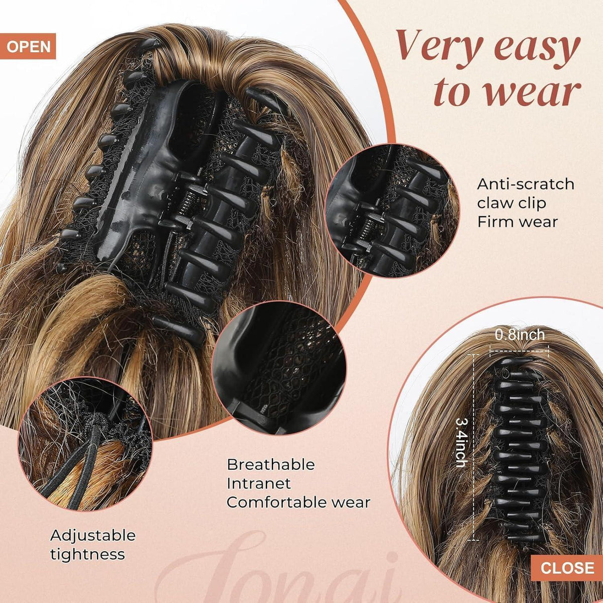 Voluminöser Pferdeschwanz mit Klammer – Mittelblond mit Highlights