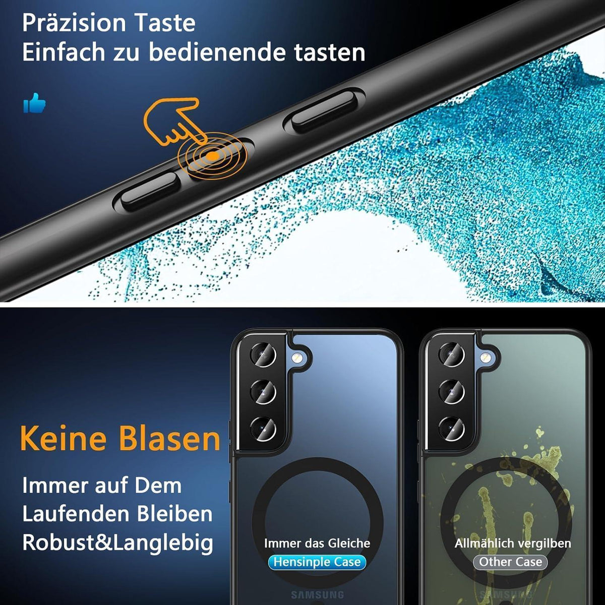 Magnetische Hülle für Samsung Galaxy S22, MagSafe, Militärschutz, Schwarz
