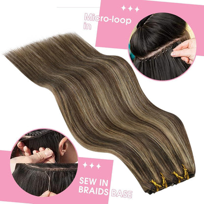 Echthaar Tressen Dunkelbraun mit Blond Highlights (50cm, 100g)