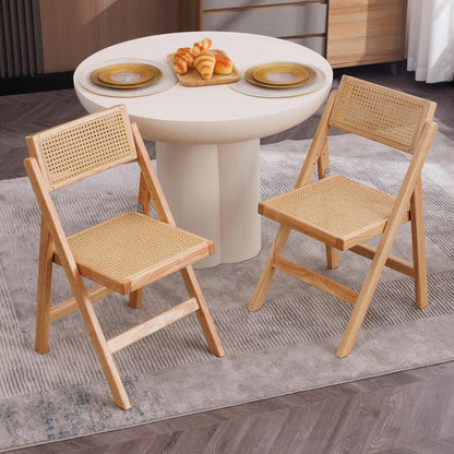 2x Klappstuhl Rattan Holz – Vintage Esszimmerstuhl Natur Gelb