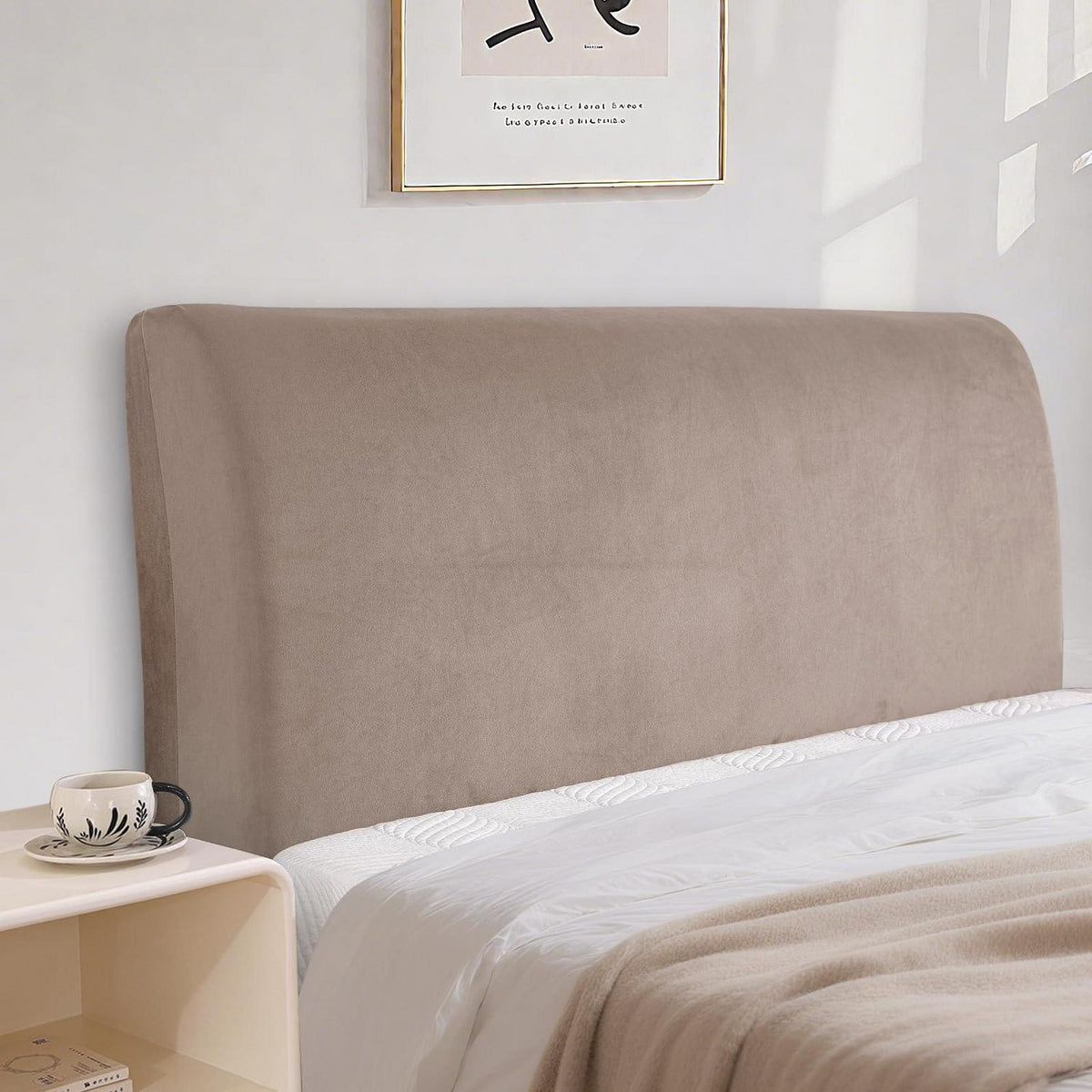 Samt Kopfteilbezug Khaki 150cm - Staubdicht & Waschbar