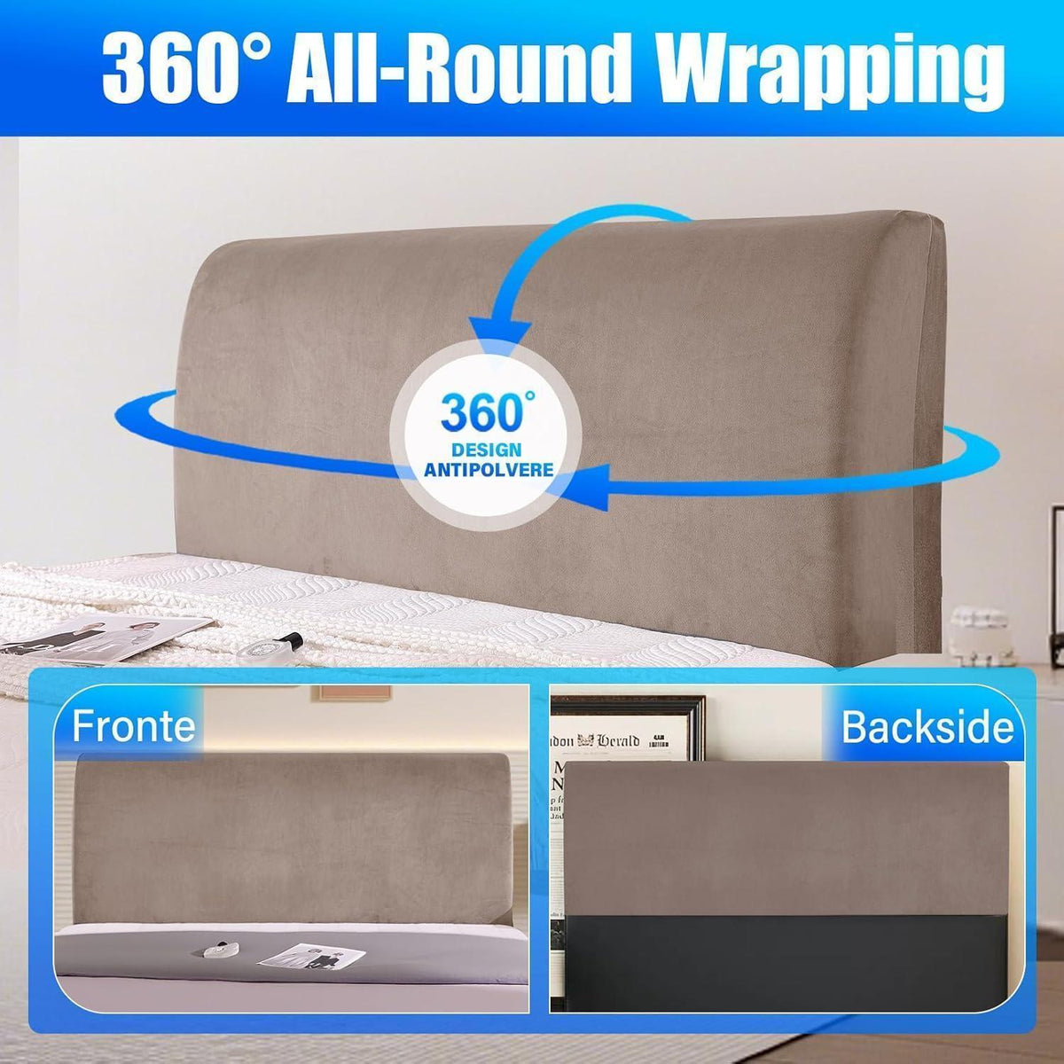 Samt Kopfteilbezug Khaki 150cm - Staubdicht & Waschbar