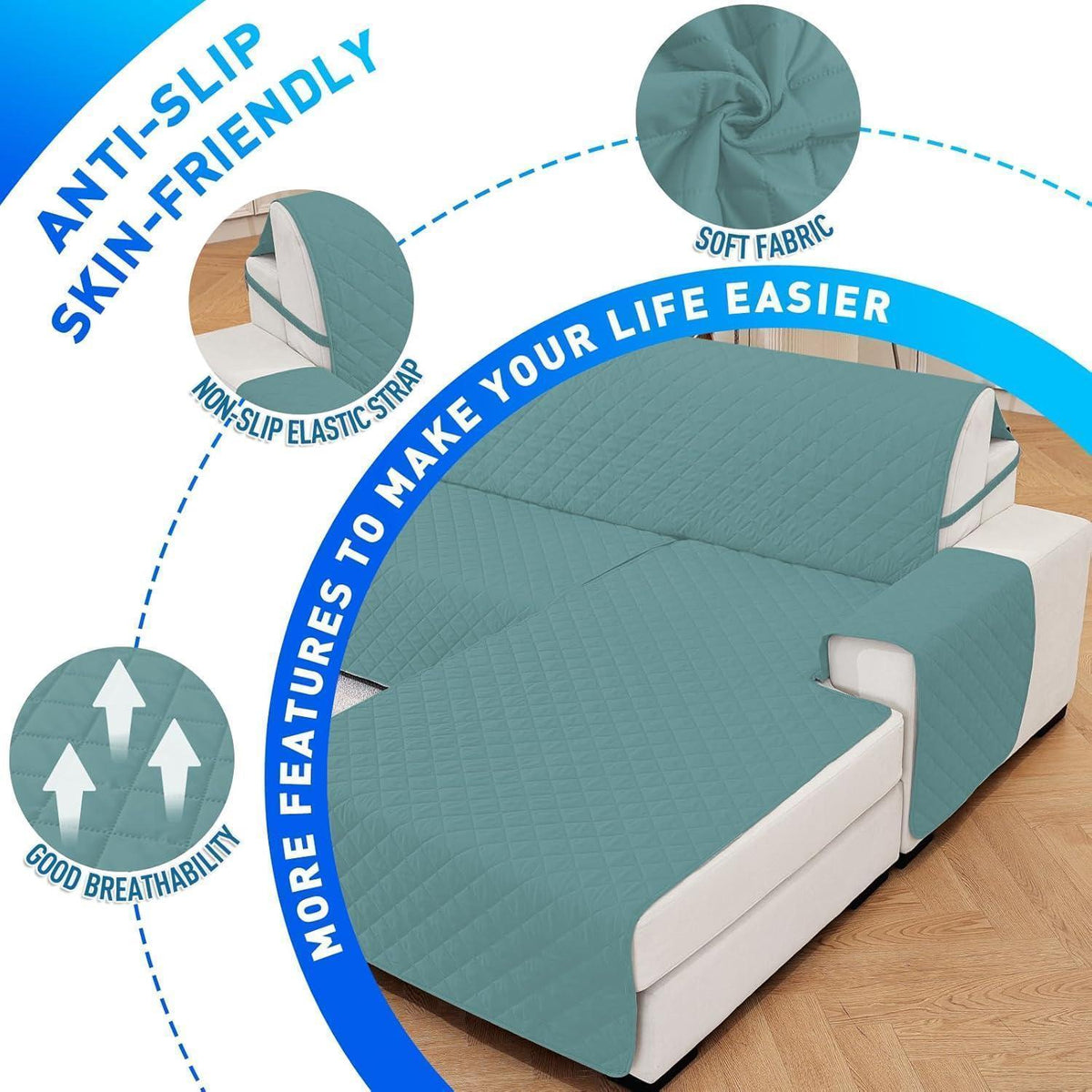 Wasserdichter Couchüberzug L-Form 3 Sitzer, Hellblau