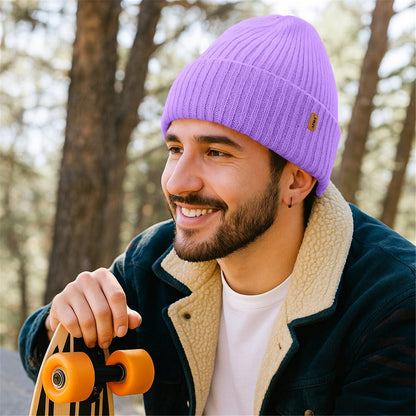 Warme Strickmütze mit Fleece-Futter – Winter Beanie Taro Lila