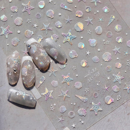3D Nagelsticker Aurora Muschel Seestern - Ozean Thema Nail Art