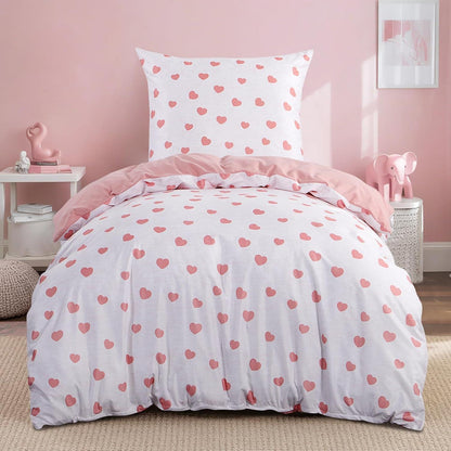 Bettwäsche-Set 135x200cm Rosa mit Herzen, 2-teilig, Mikrofaser