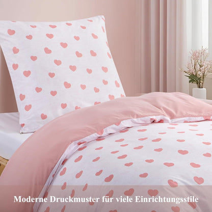 Bettwäsche-Set 135x200cm Rosa mit Herzen, 2-teilig, Mikrofaser