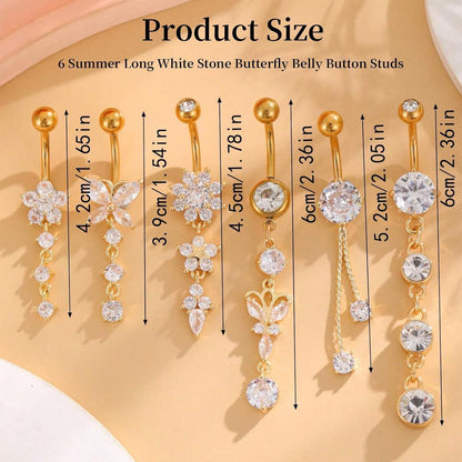 Bauchnabelpiercing Set 6x Schmetterling Hängend Gold Chirurgenstahl Wasserfest