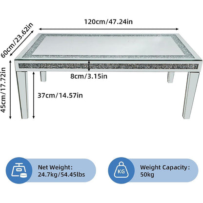 Couchtisch Silber Kristall Glas Rechteckig 120x60x45 cm