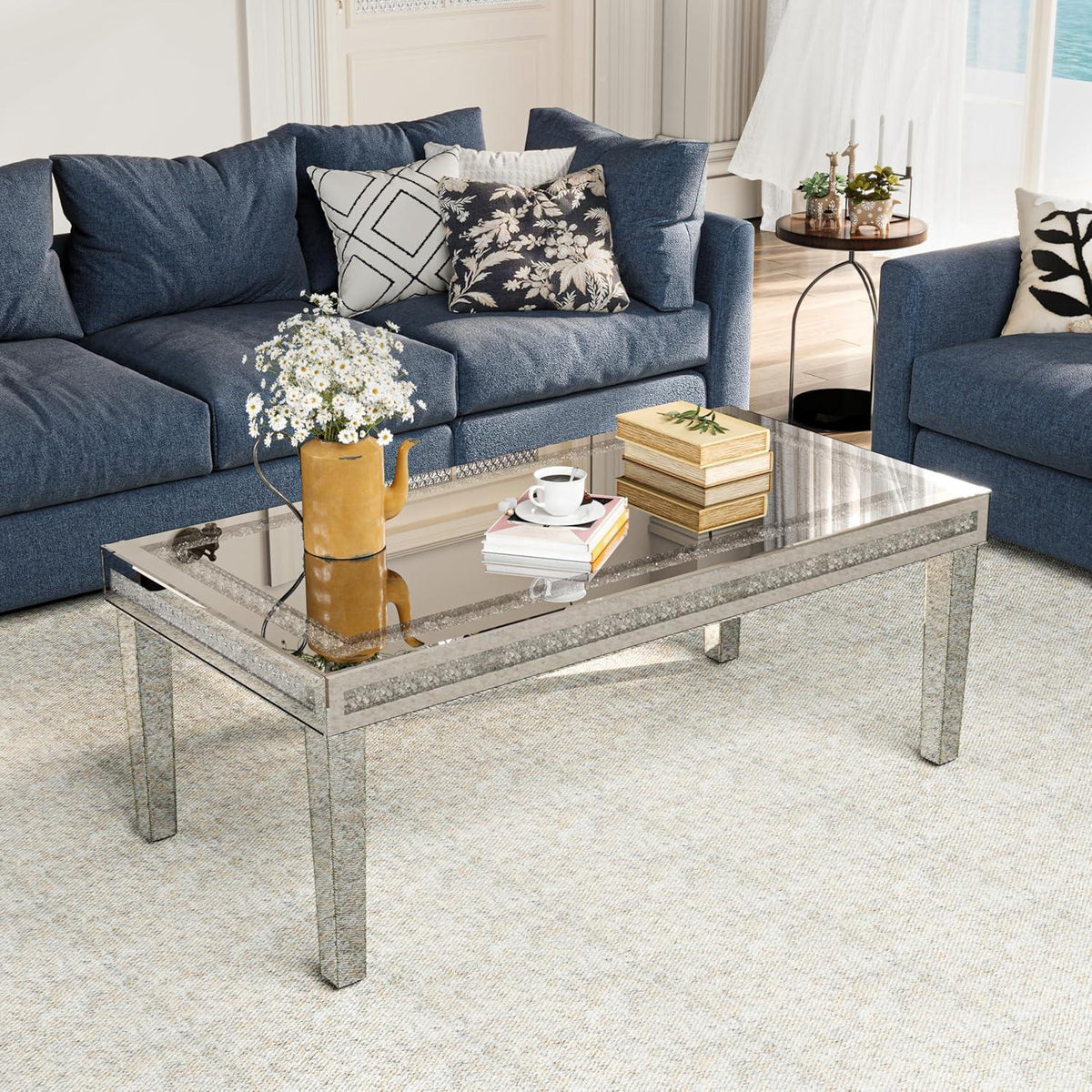 Couchtisch Silber Kristall Glas Rechteckig 120x60x45 cm