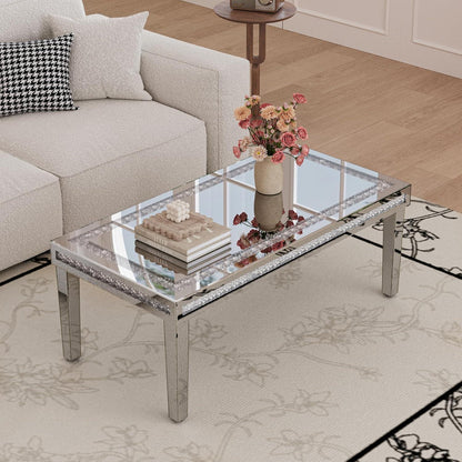 Couchtisch Silber Kristall Glas Rechteckig 120x60x45 cm