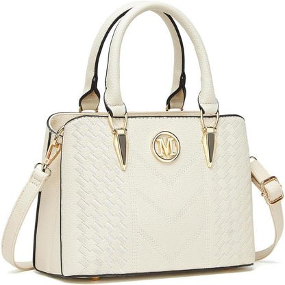 Damen Handtasche mittelgroß mit Lychee Muster und mehreren Innentaschen Beige