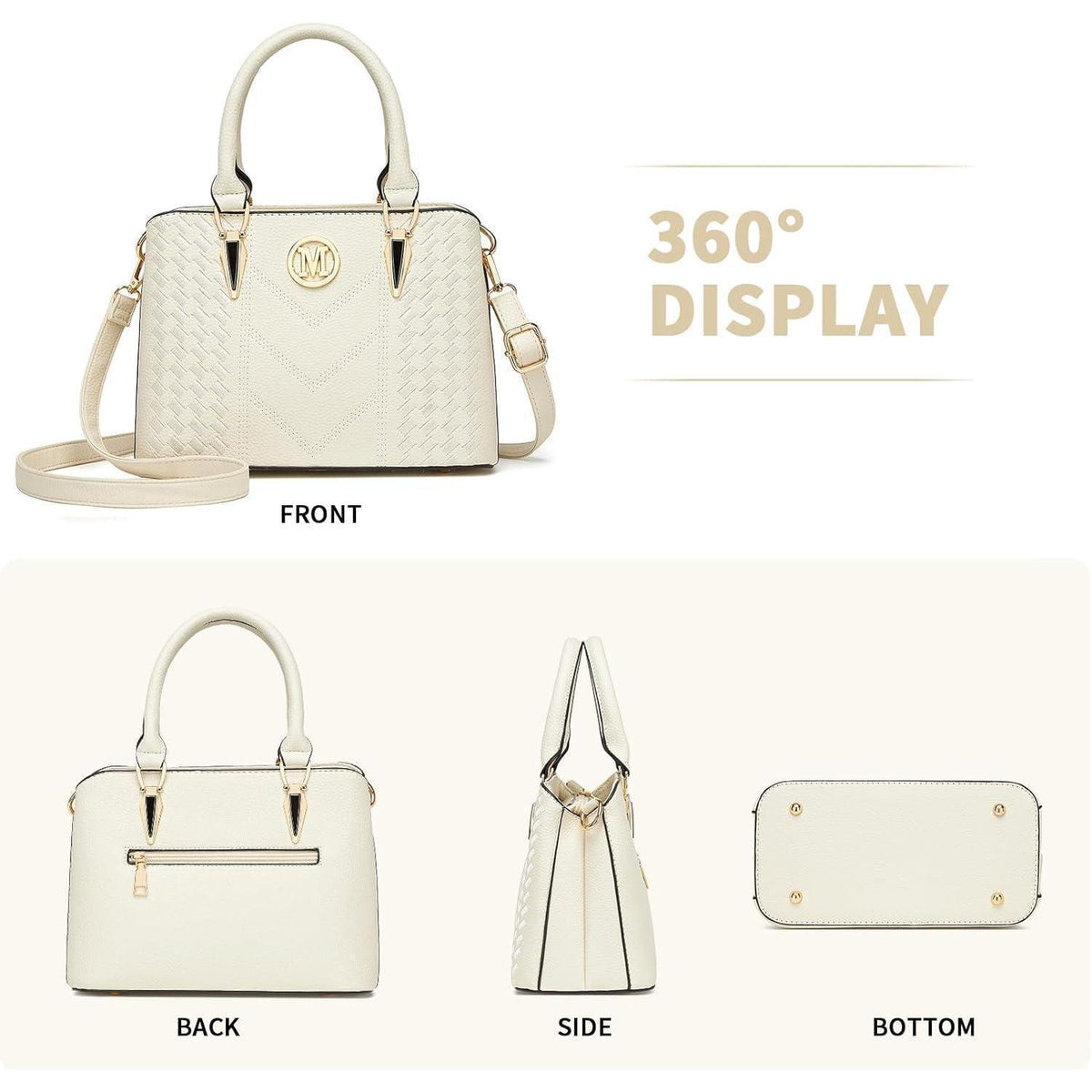 Damen Handtasche mittelgroß mit Lychee Muster und mehreren Innentaschen Beige