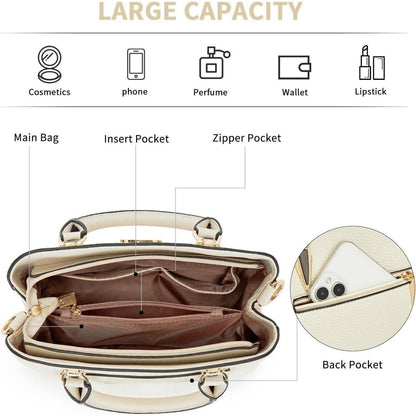 Damen Handtasche mittelgroß mit Lychee Muster und mehreren Innentaschen Beige