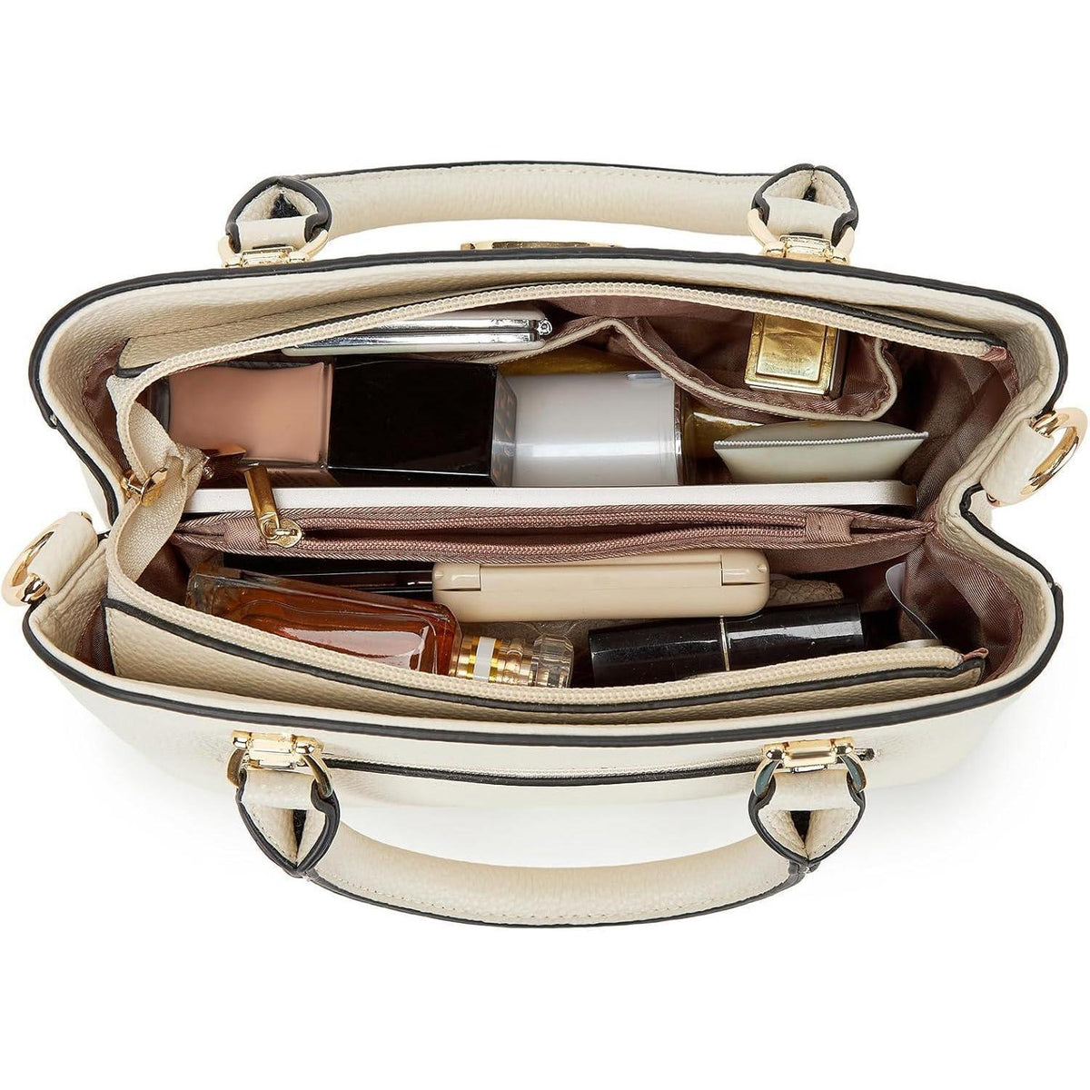 Damen Handtasche mittelgroß mit Lychee Muster und mehreren Innentaschen Beige