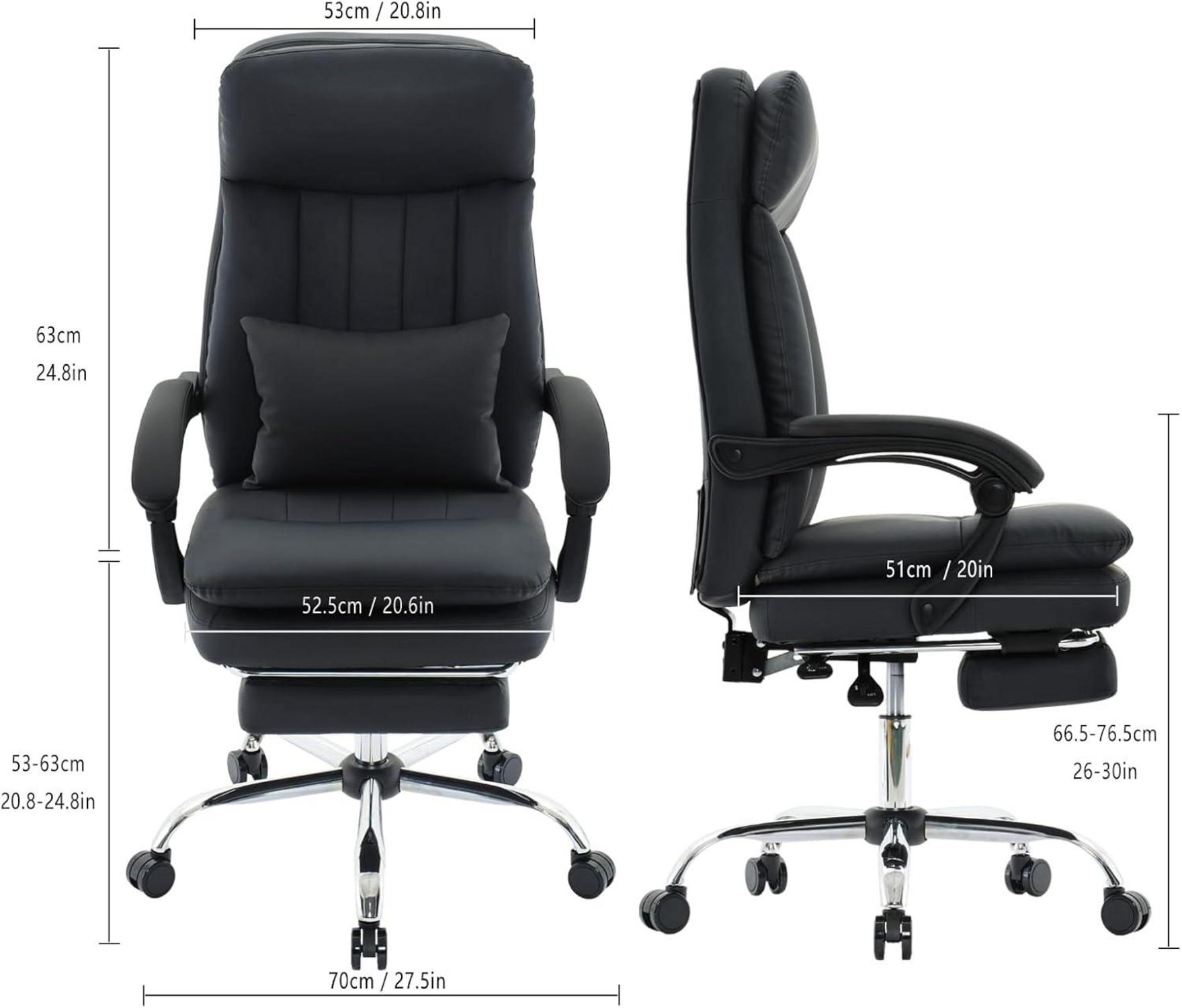 Ergonomischer Bürostuhl mit Fußstütze Schwarz PU Leder 135° Liegende