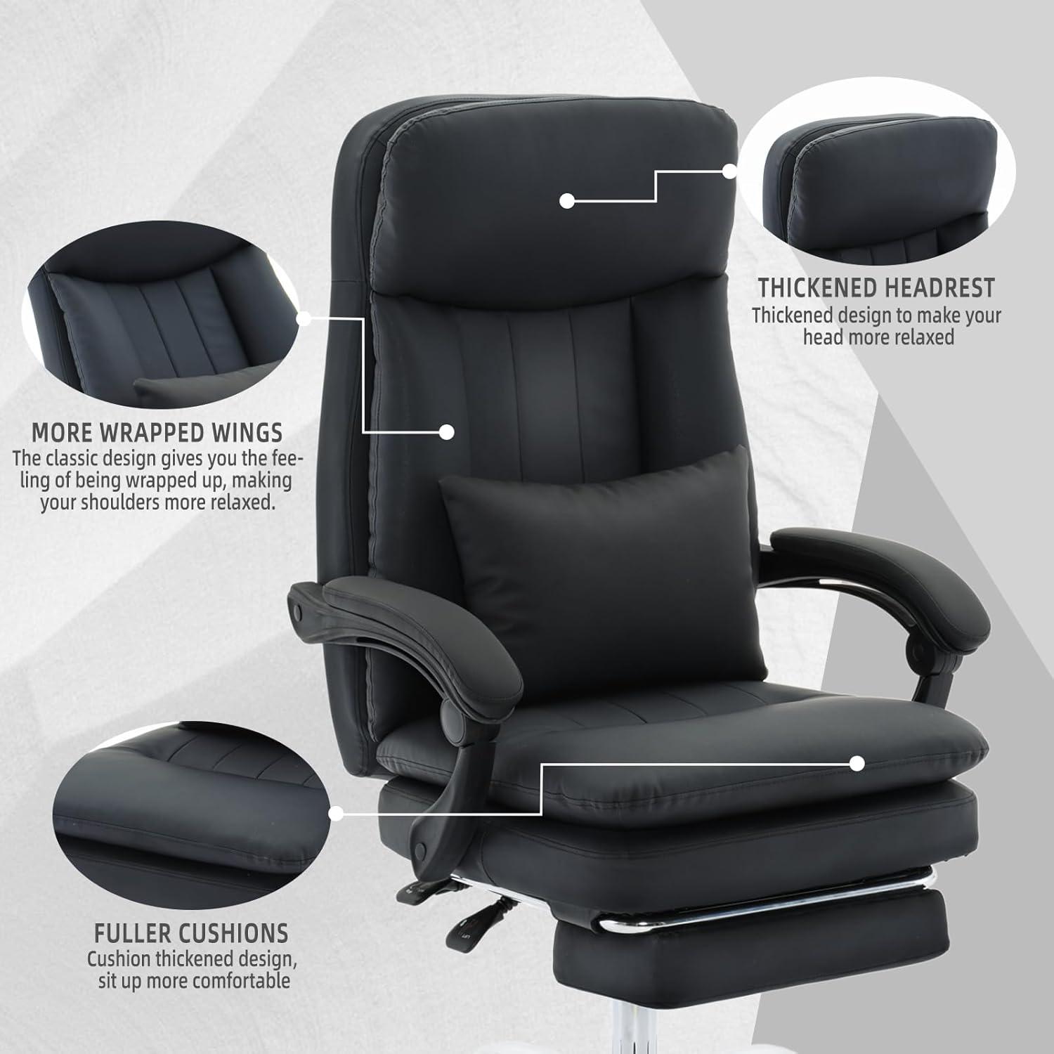 Ergonomischer Bürostuhl Schwarz PU Leder mit Fußstütze
