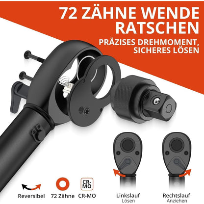 Drehmomentschlüssel Set 3-teilig 1/4" 3/8" 1/2" Cr-Mo Stahl