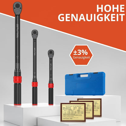 Drehmomentschlüssel Set 3-teilig 1/4" 3/8" 1/2" Cr-Mo Stahl
