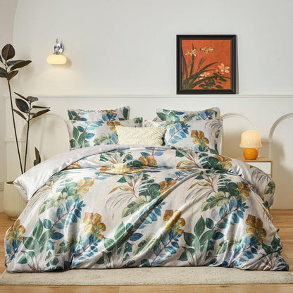 Satin Bettwäsche Set 135x200 - 4-teilig mit Blättermotiv