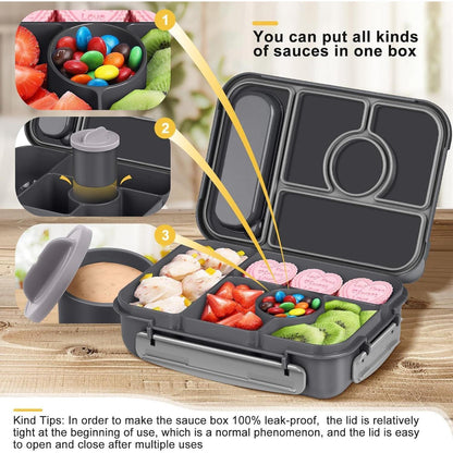 Brotdose Kinder mit Fächern & Saucenbehälter – 1300ml Lunchbox