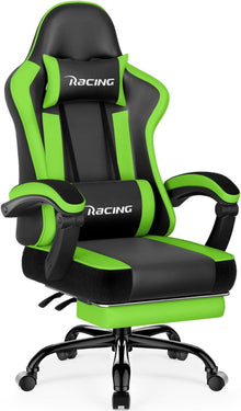 Ergonomischer Gaming Stuhl mit verstellbaren Kissen & Fußstütze, Grün