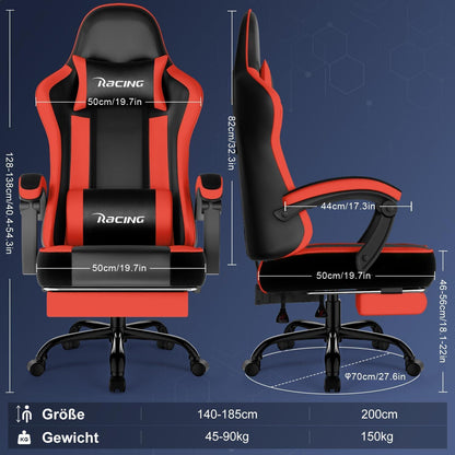 Ergonomischer Gaming Stuhl mit verstellbaren Kissen und Fußstütze, bis