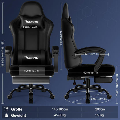 Gaming Stuhl mit verstellbaren Kissen und Fußstütze