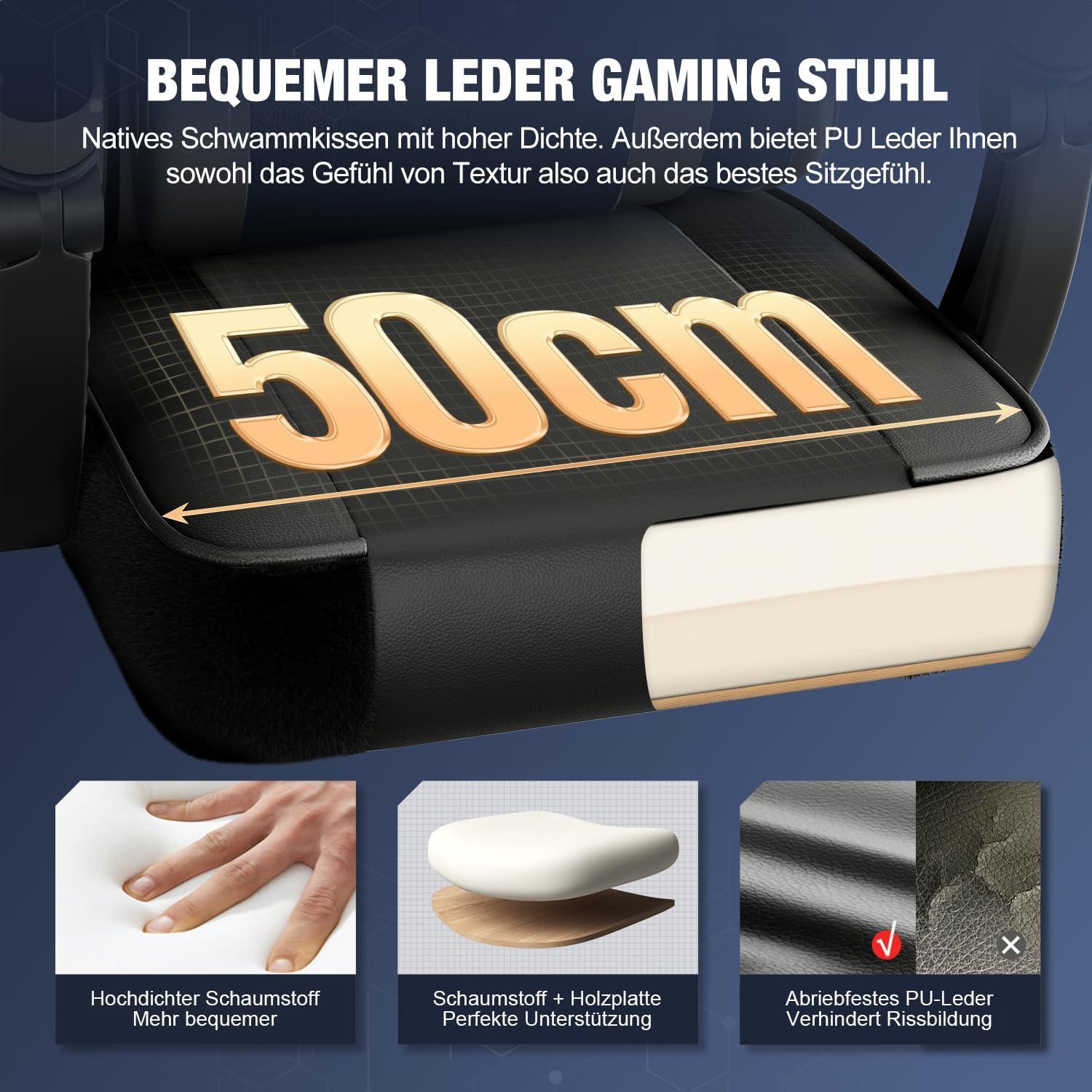 Gaming Stuhl Ergonomisch mit Fußstütze bis 150kg Belastbarkeit Schwarz