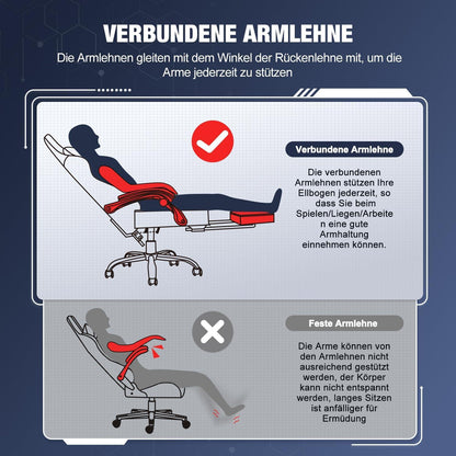 Gaming Stuhl mit verstellbaren Kissen und Fußstütze, Grau