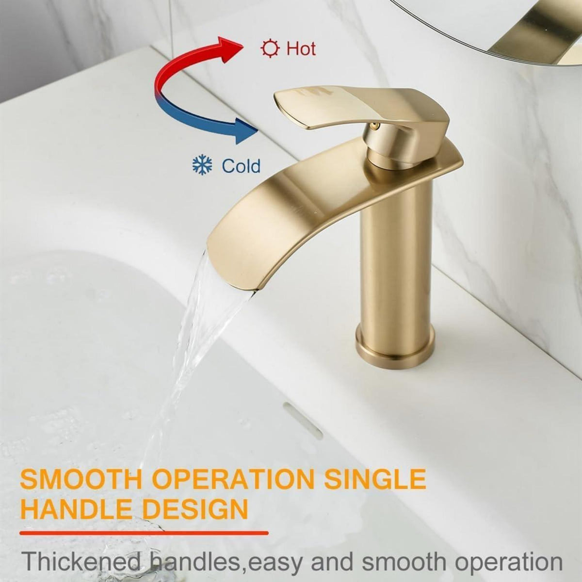 Wasserfall Waschtischarmatur Gebürstetes Gold Modern